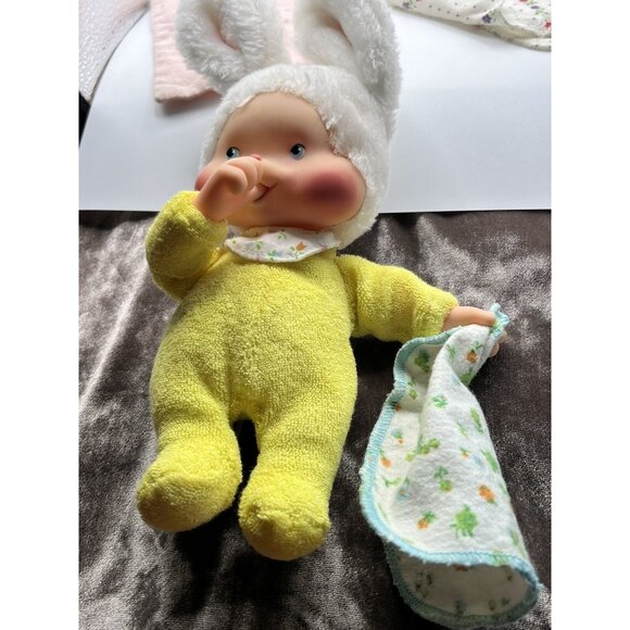 Vintage Amtoy DOLL Yellow BUNNY RUBBER FACE  Soft Touch Terry Cloth 80's SEE ALL - Picture 1 of 16